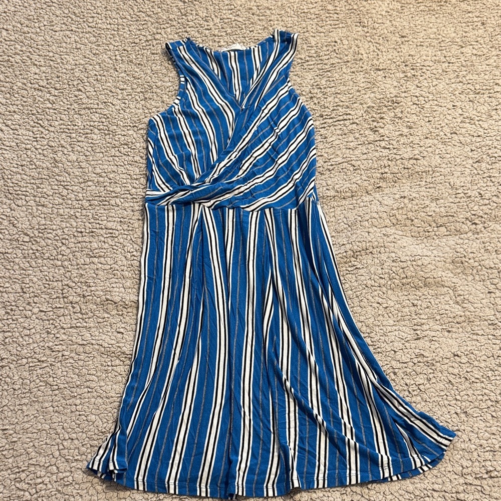 Blue and White Striped Sleeveless Dress